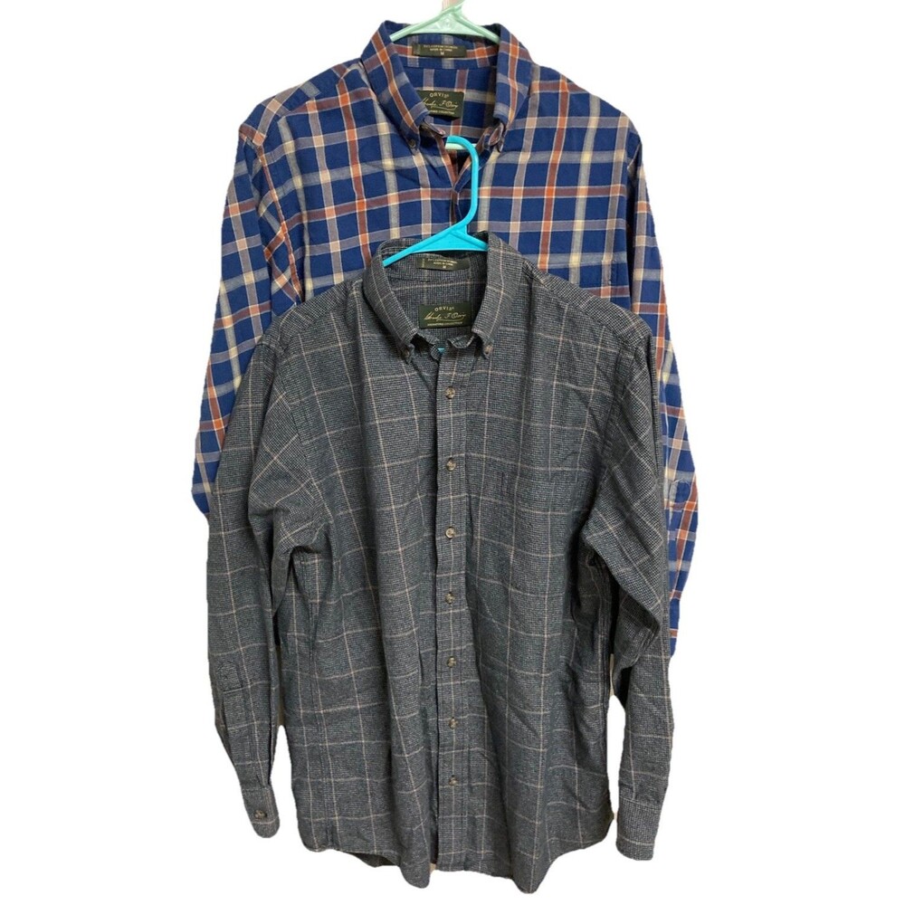 Men's VTG Orvis Signature Collection Shirt Plaid Cotton Wool Sz Med. Bundle of 2